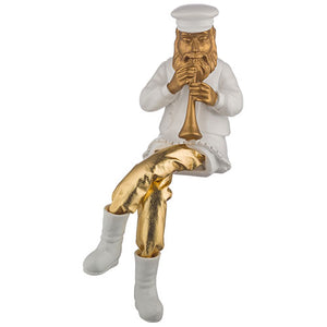 UK49934 Polyresin Sitting Hassidic Figurine with Cloth Legs 25 cm- Clarinet Player