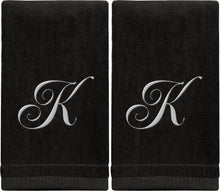 Load image into Gallery viewer, Black Monogrammed Towel - White Embroidered - Initial K
