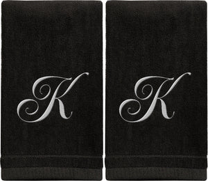 Black Monogrammed Towel - White Embroidered - Initial K