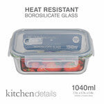 1040ml Vented Rectangle pp lid High Borosilicate glass food container (FDA) - 1040 ML