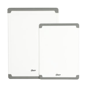 141088.02 Bergen 2 pc 14" X 10" & 11" X 8" Cutting Board - White W/ Grey Border