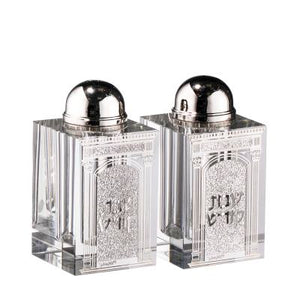 128107 Crystal Salt & Pepper Set Silver Shabbath 3"HX1.5"