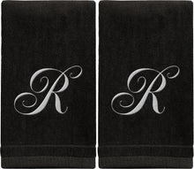 Load image into Gallery viewer, Black Monogrammed Towel - White Embroidered - Initial R
