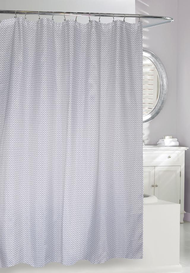 DIAMONDS SHOWER CURTAIN FABRIC GRY/WHT