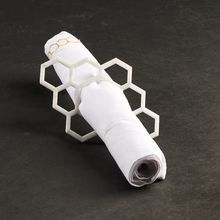 Load image into Gallery viewer, HNR-WHT Honeycomb Napkin Rings- White Marble Lucite- Set of 4
