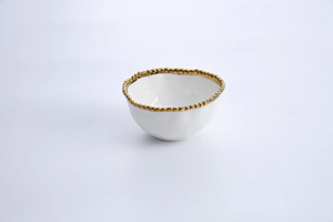 16271 8" White Gold Beaded Bowl