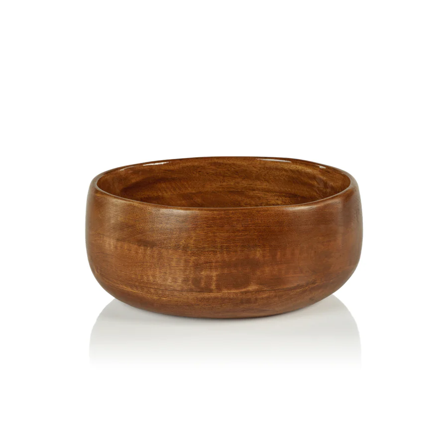 IN-7222 Gabonese Round Mango Wood Bowl - Walnut Enamel - Large