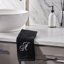 Load image into Gallery viewer, Black Monogrammed Towel - White Embroidered - Initial F
