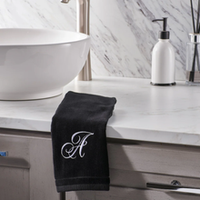 Load image into Gallery viewer, Black Monogrammed Towel - White Embroidered - Initial D
