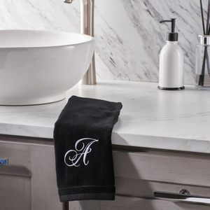 Black Monogrammed Towel - White Embroidered - Initial D