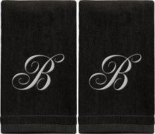 Load image into Gallery viewer, Black Monogrammed Towel - White Embroidered - Initial B
