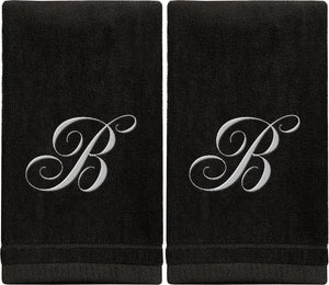 Black Monogrammed Towel - White Embroidered - Initial B