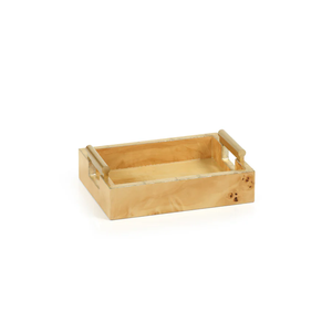 VT-1332 Leiden Burl Wood Rectangular All Purpose / Napkin Tray with Gold Handles