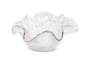 VB3946 Hammered Glass Ruffled Bowl with Gold Trim - Medium