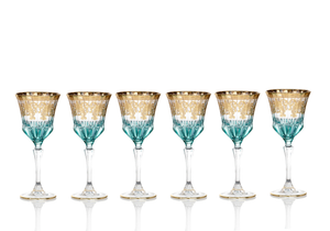 499 Blue Art Deco Wine Glass Set Of 6