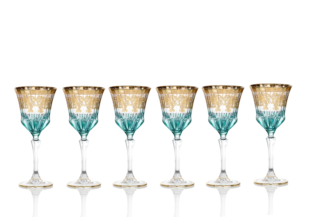 499 Blue Art Deco Wine Glass Set Of 6