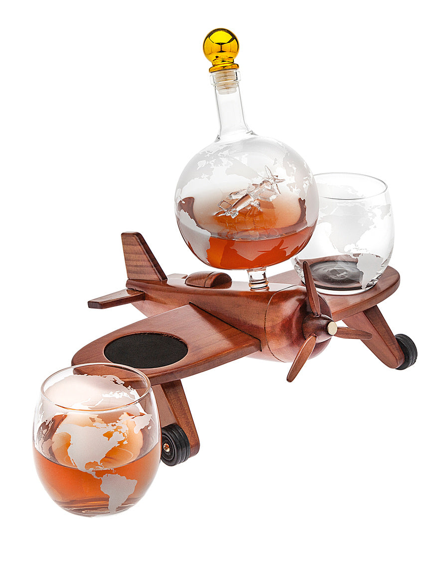 26844 AIRPLANE DECANTER SET W/2GLASS