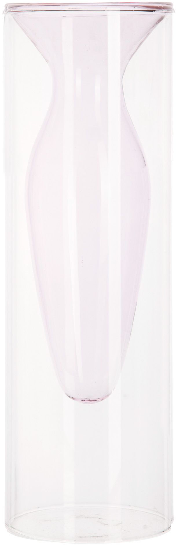 31872 12in Clear And Pink Doubel Wall Glass Vase