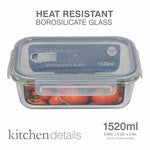 1520ml Vented Rectangle pp lid High Borosilicate glass food container (FDA) - 1520 ML