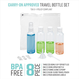 8PC TRAVEL BOTTLE & BAG SET 3.4OZ/100ML (TSA approved)