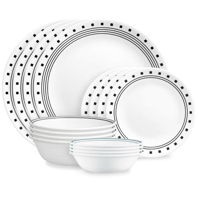 CORELLE MUGLESS RD. 16 pc SET CLASSIC- CITY BLOCK