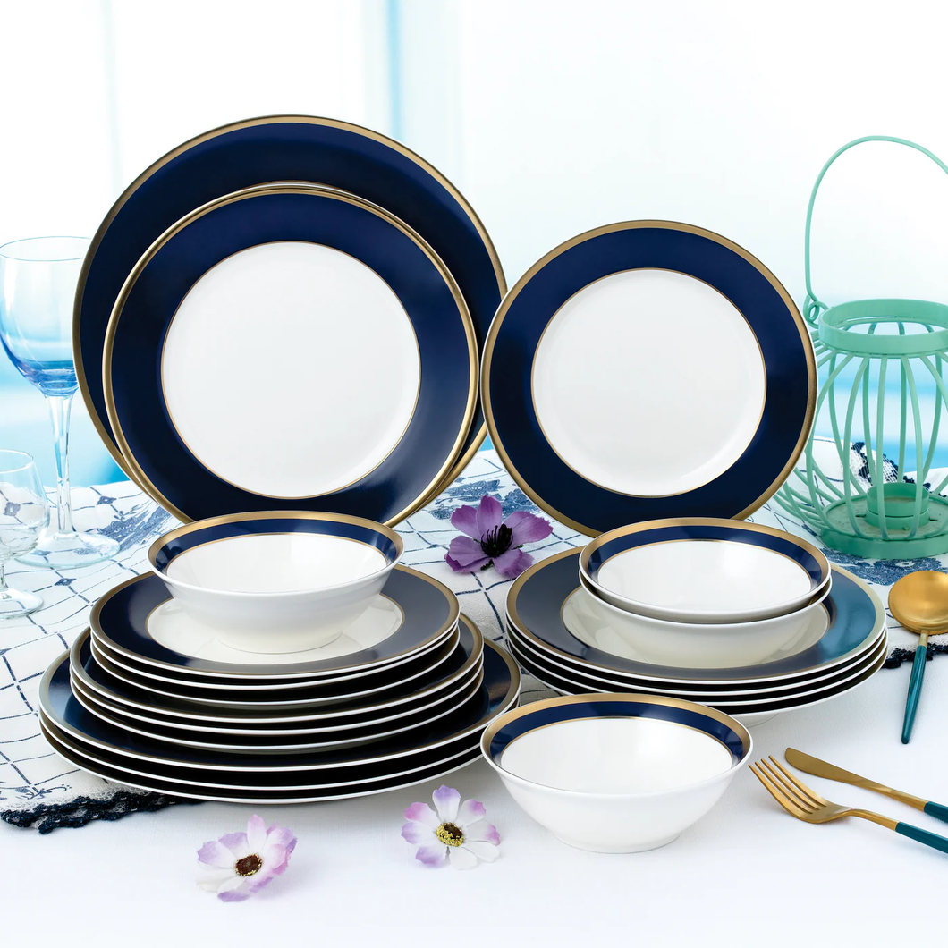 Gail Cobalt Blue Bone China Dinnerware Service For 4