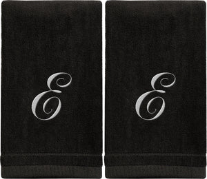 Black Monogrammed Towel - White Embroidered - Initial E