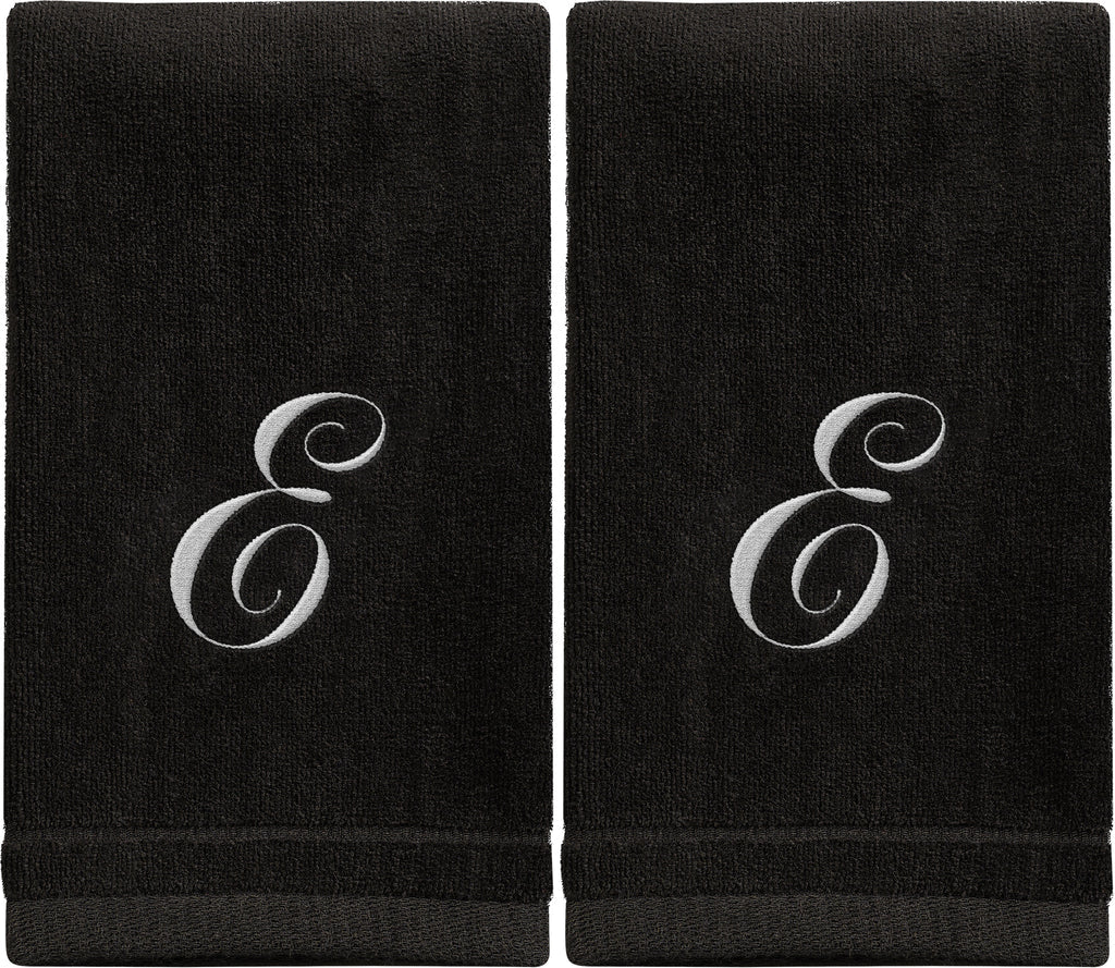 Black Monogrammed Towel - White Embroidered - Initial E