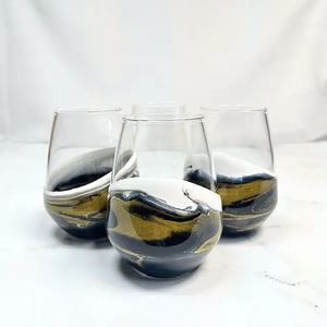 GLS-WIN-4-ONX New! Resin Coated Entertaining Glasses (Set of 4) Onyx