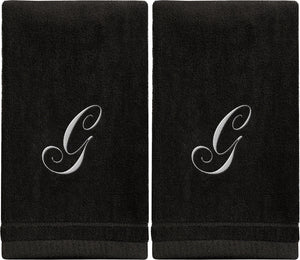 Black Monogrammed Towel - White Embroidered - Initial G