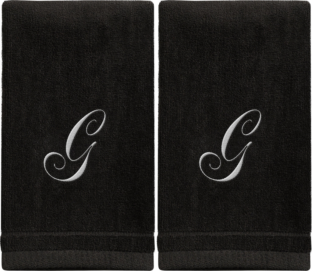 Black Monogrammed Towel - White Embroidered - Initial G