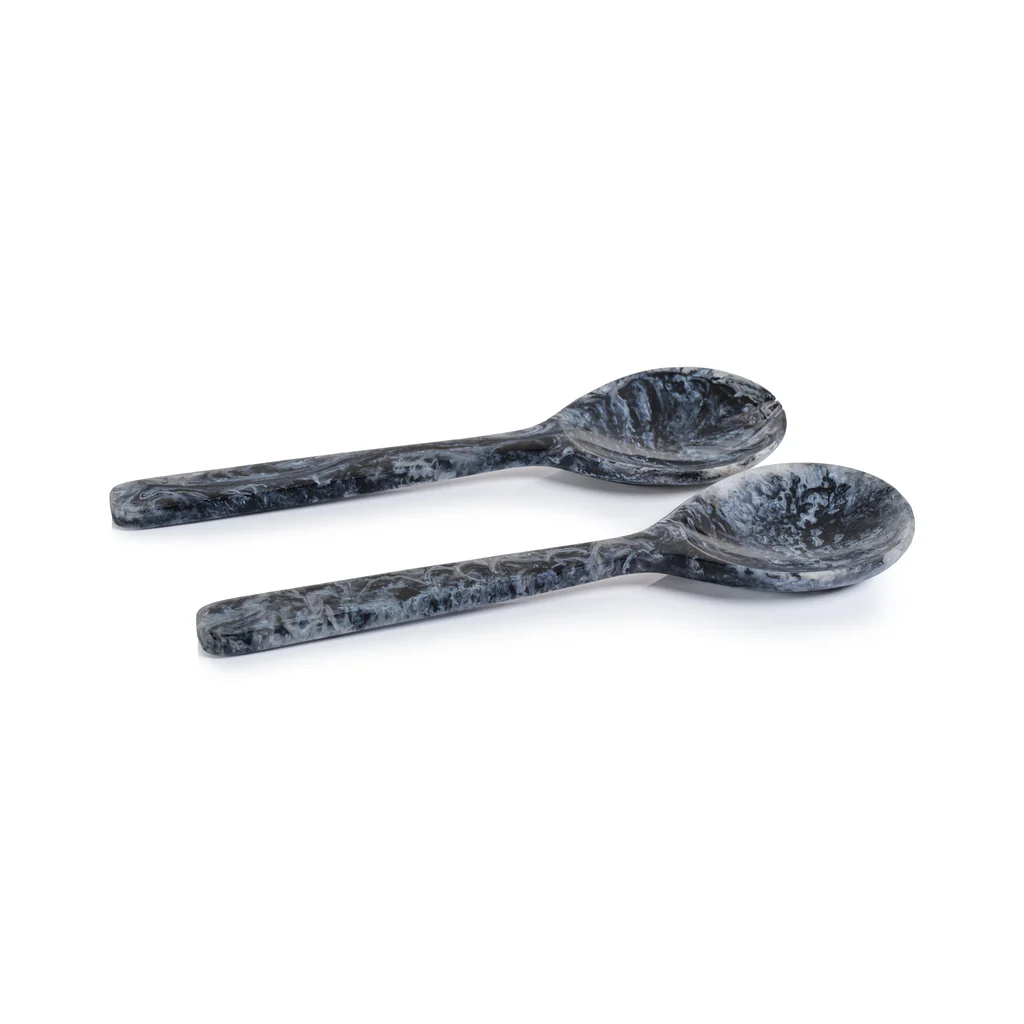 IN-7993 Krone Resin Salad Server Set - Black, White, Clear