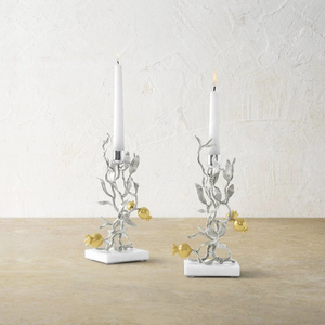 174113 Pomegranate Silver & Gold Candleholders S/2