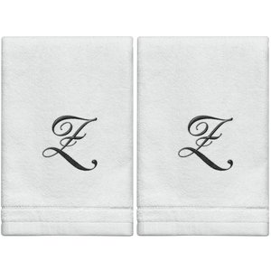 White Monogrammed Towel - Black Embroidered - Initial Z