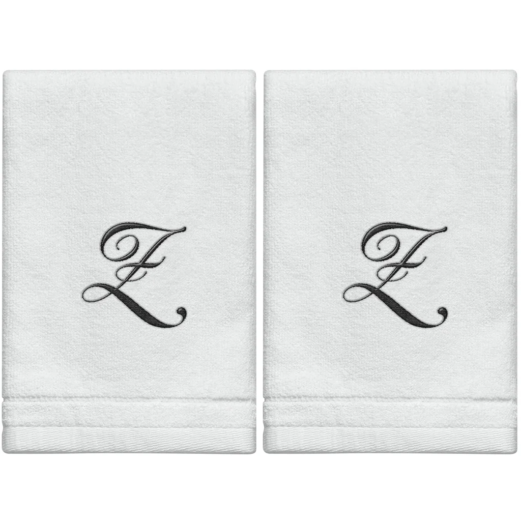 White Monogrammed Towel - Black Embroidered - Initial Z