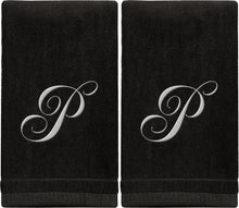 Load image into Gallery viewer, Black Monogrammed Towel - White Embroidered - Initial P
