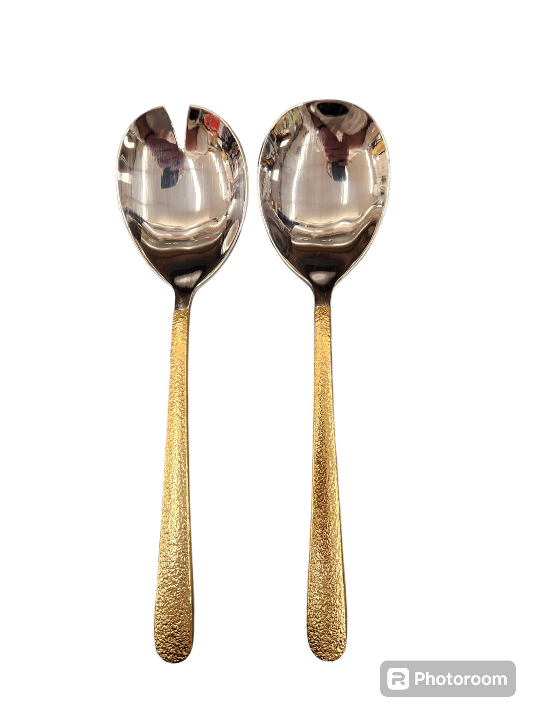 G101165 Pebble Beach Salad Servers Gold Accent