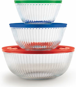 PYREX 6pc SCULPTURED BOWL SET- COVERED-1.3 qt, 2.3 qt, 4.5 qt