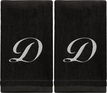 Load image into Gallery viewer, Black Monogrammed Towel - White Embroidered - Initial D
