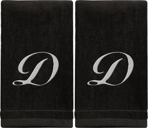 Black Monogrammed Towel - White Embroidered - Initial D