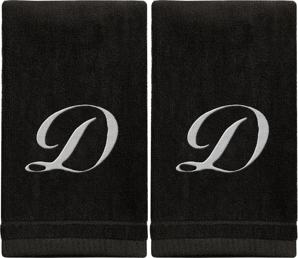 Black Monogrammed Towel - White Embroidered - Initial D