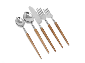 VF777SN 20 Pc Flatware Set With Wooden Pointy Handles - Service For 4 - Hand Wash