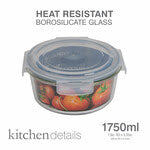 Round -1750ml Shape High Borosilicate glass food container with pp lid (FDA) - 1750 ML