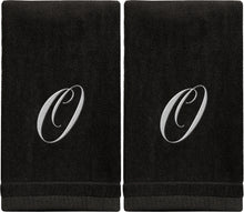 Load image into Gallery viewer, Black Monogrammed Towel - White Embroidered - Initial O
