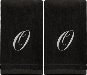 Black Monogrammed Towel - White Embroidered - Initial O