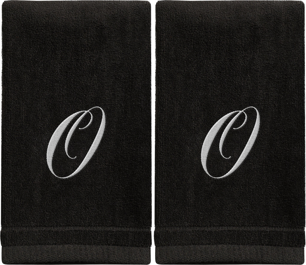 Black Monogrammed Towel - White Embroidered - Initial O