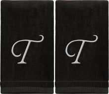 Load image into Gallery viewer, Black Monogrammed Towel - White Embroidered - Initial T
