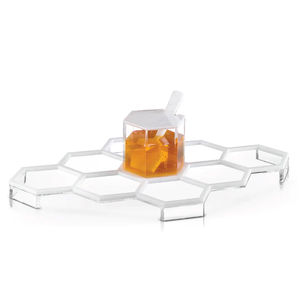 HCST-WHT Honeycomb Tabletop Simanim Tray- White Marble Lucite