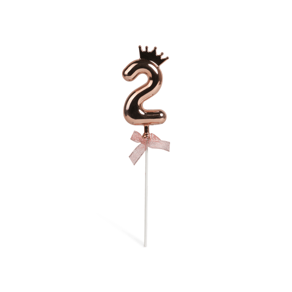 Number 2 on a stick with a rose gold crown