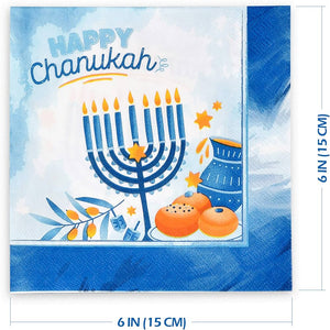 20pk Chanukah Napkins - Blue Design